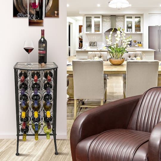 Sorbus -Bottle Metal Wine Stand with Glass Top